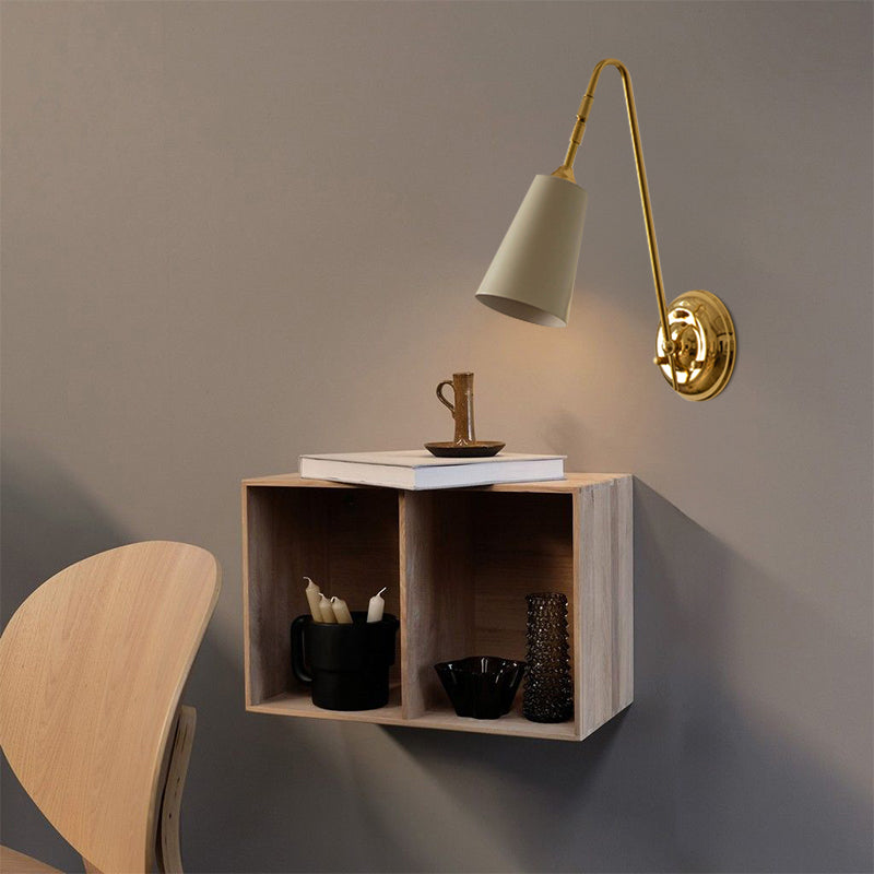 Scandinavian Antique Minimalist Brass Wall Lamp With Adjustable Head For Living Room
