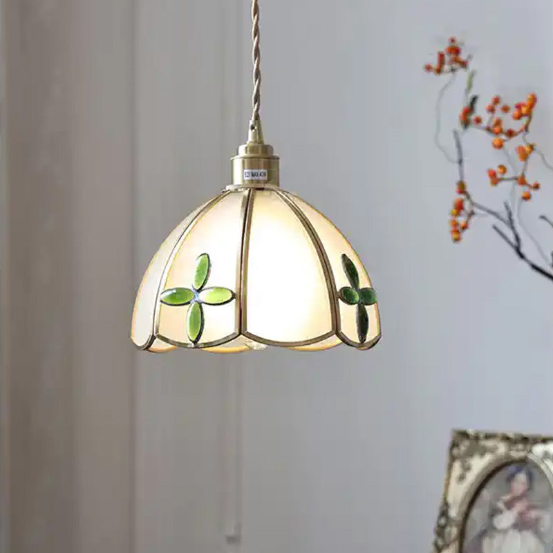 Rustic Creative Brass Glass Pendant Lamp with Exquisite Clovers For Restaurant