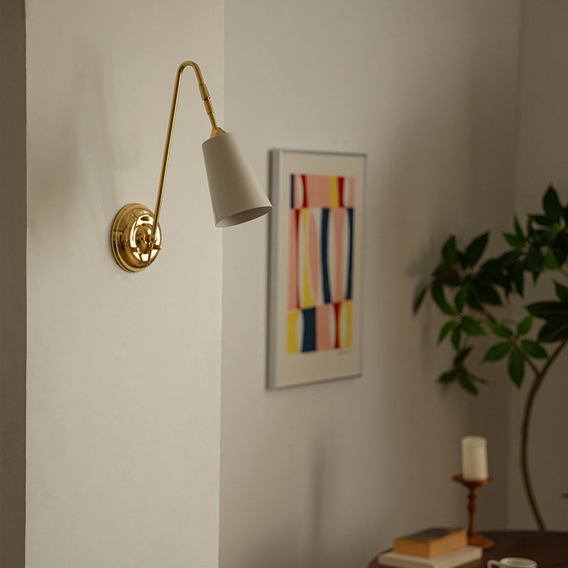 Scandinavian Antique Minimalist Brass Wall Lamp With Adjustable Head For Living Room