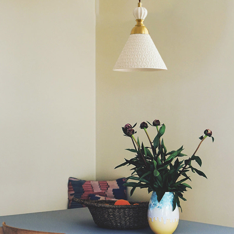 Refined Style Warm Tone Pendant Lamp With Butterscotch Brass Ceramics For Lounge