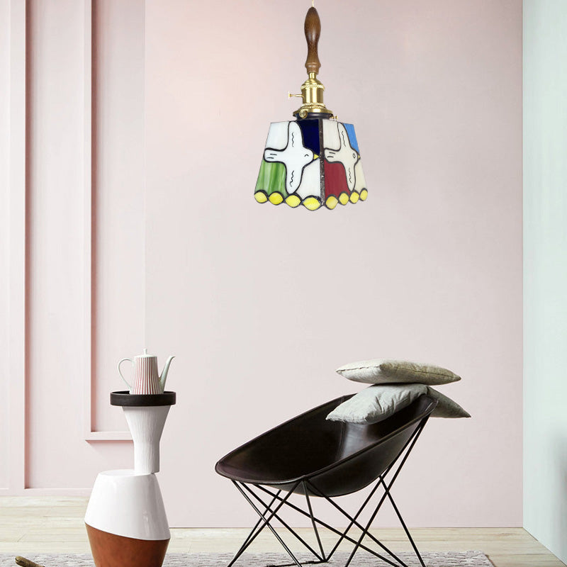 Retro Colourful Brass Glass Small Pendant Lamp With Creative Peace Dove Patterns For Restaurant