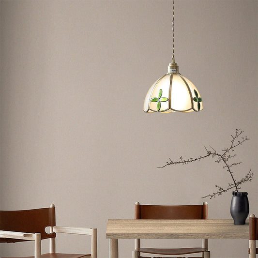 Rustic Creative Brass Glass Pendant Lamp with Exquisite Clovers For Restaurant