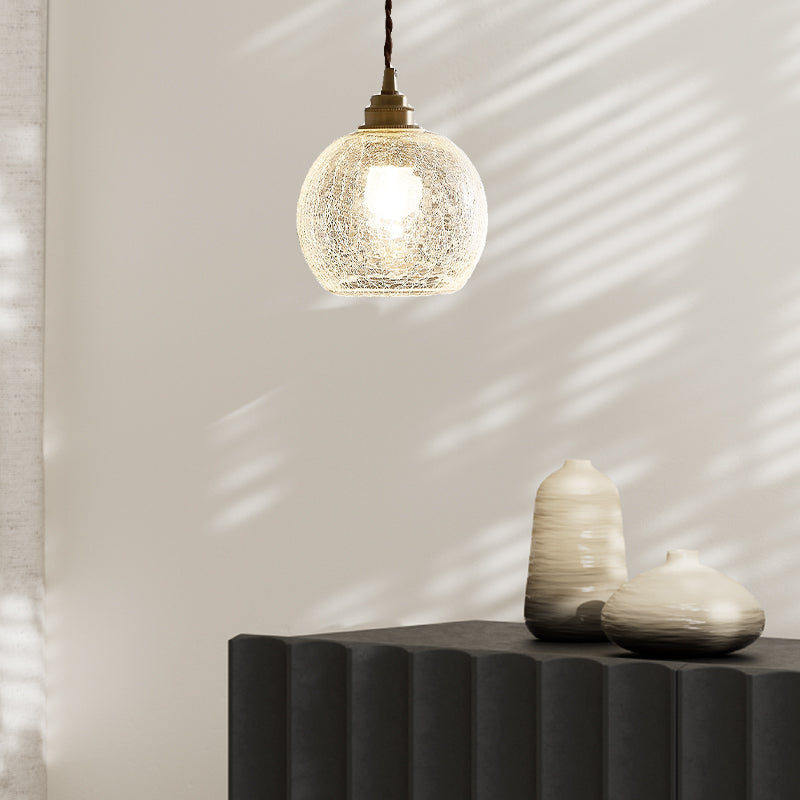 Spherical Cracked Glass Pendant Lamp With Refined Brass Sophisticated For Corridor