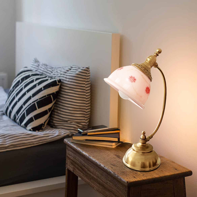 French Cream Pink Graceful Table Lamp With Regal Polished Brass For Lounge