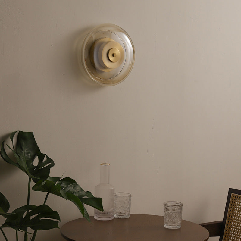 Postmodern Opulent Disc-Shaped Wall Lamp With Refined Aureate Handcrafted Brass For Showroom