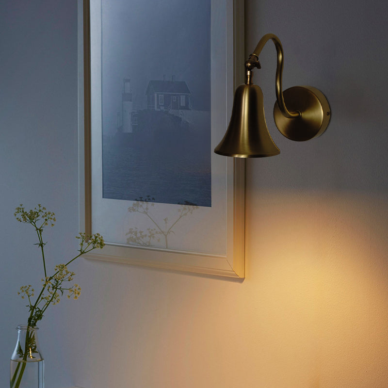 Minimalist Trumpet Brass Wall Lamp With Curvaceous Antique Brass For Reception Hall