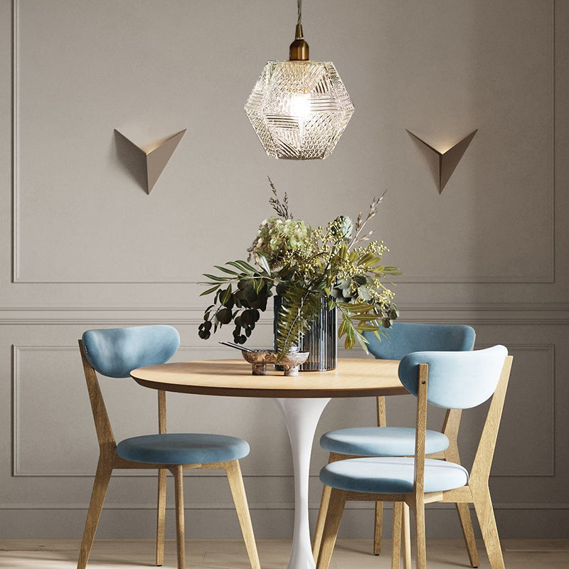 Scandinavian Elegant Brass Small Pendant Lamp With Polygonal Glass For Bedroom