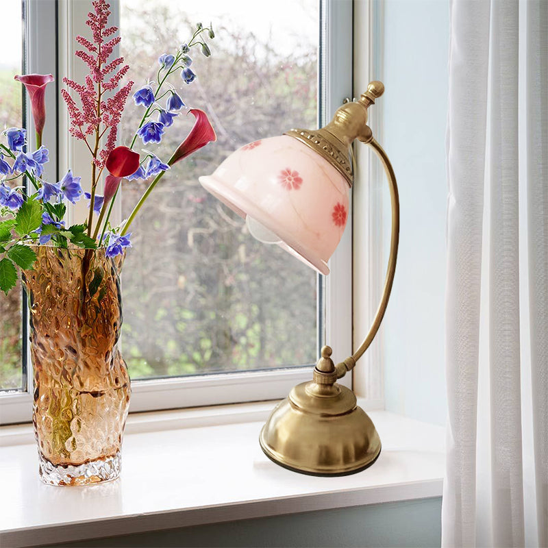 French Cream Pink Graceful Table Lamp With Regal Polished Brass For Lounge