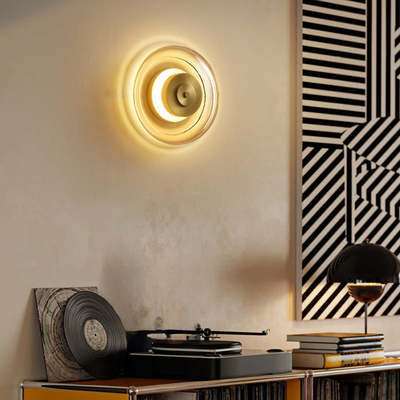 Postmodern Opulent Disc-Shaped Wall Lamp With Refined Aureate Handcrafted Brass For Showroom