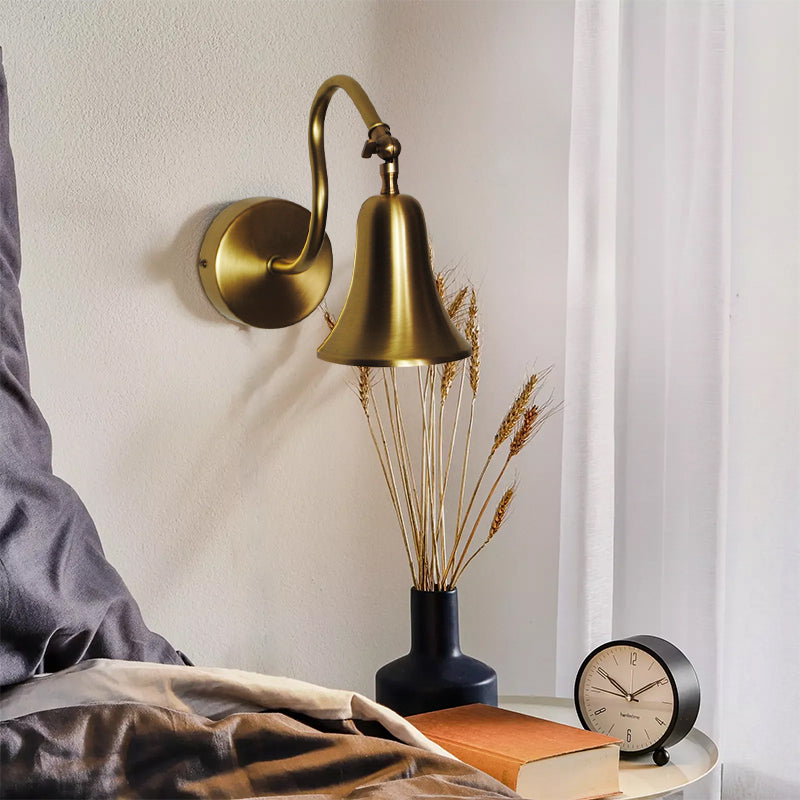 Minimalist Trumpet Brass Wall Lamp With Curvaceous Antique Brass For Reception Hall