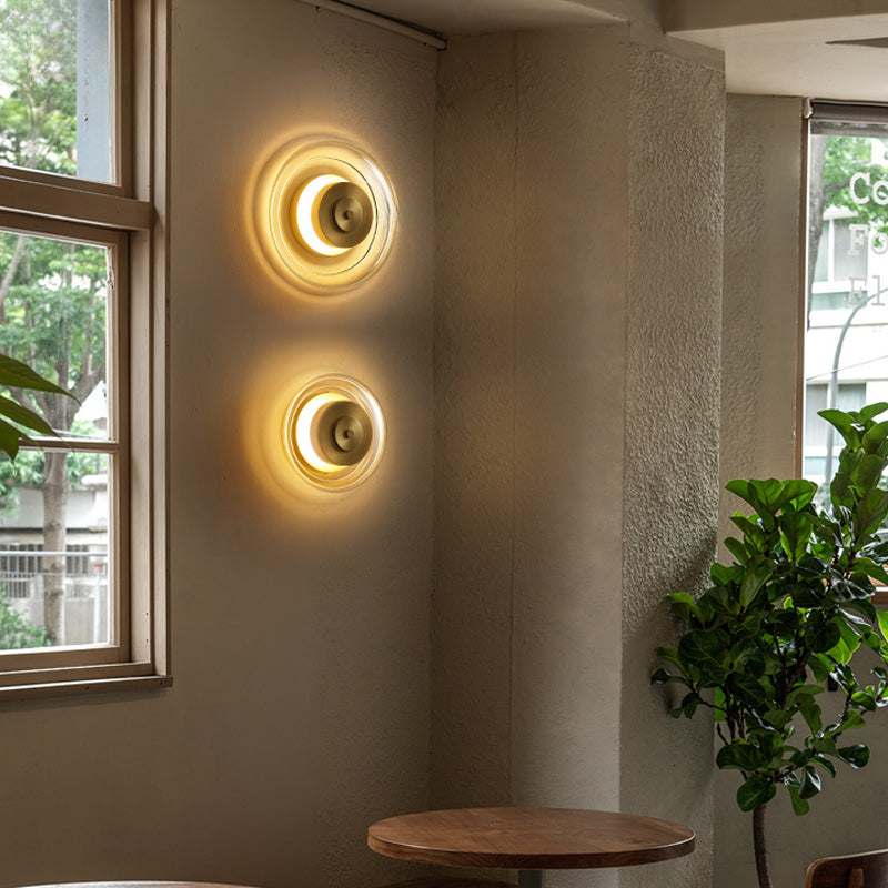 Postmodern Opulent Disc-Shaped Wall Lamp With Refined Aureate Handcrafted Brass For Showroom