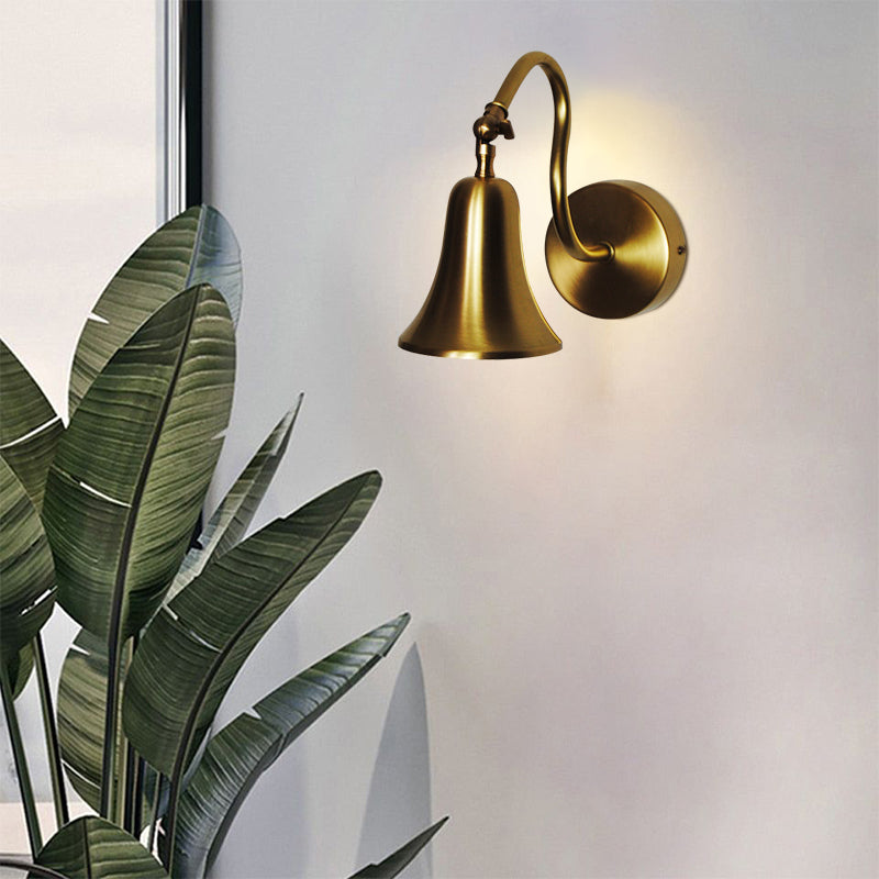 Minimalist Trumpet Brass Wall Lamp With Curvaceous Antique Brass For Reception Hall